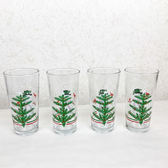 Vintage KIG Indonesia 4 Tumbler Glasses Snowman Cardinal Tree Winter Christmas - Picture 3 of 7